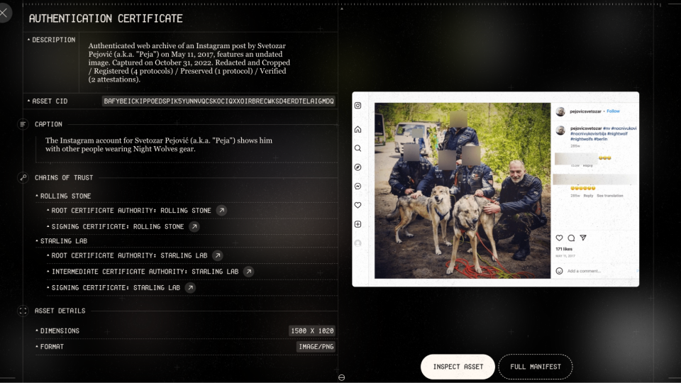 Creating the First Cryptographic Archive for a War Crimes Investigation